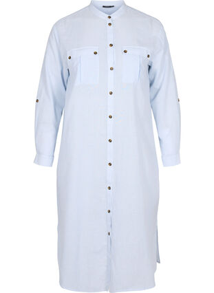 Long striped cotton shirt dress, Blue Stripe, Packshot image number 0