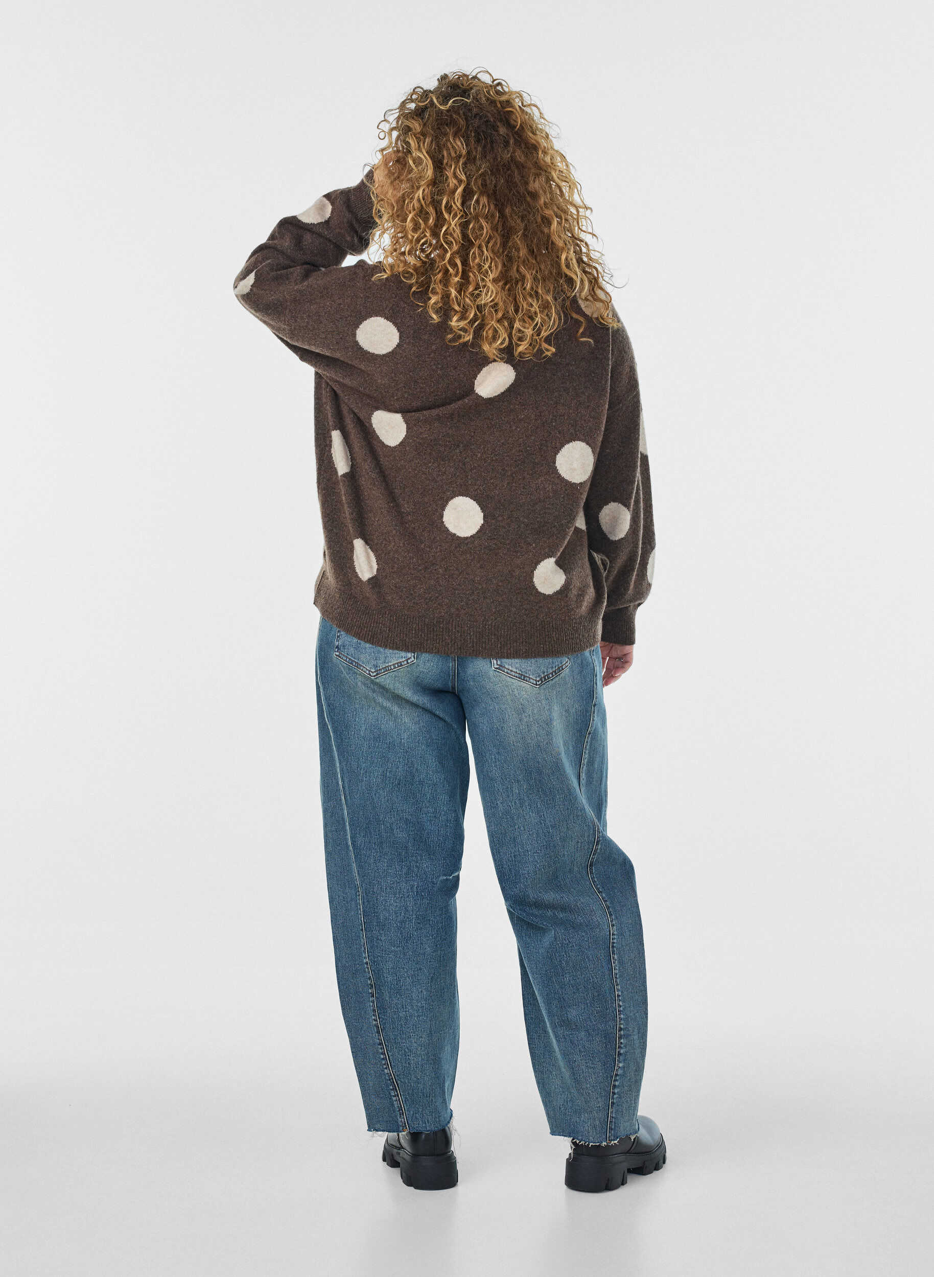 ZizzifashionKnitted blouse with a dotted pattern, Brown, Model image number 2