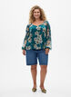 Chiffon blouse with floral print and long sleeves, Green Flower AOP, Model image number 2