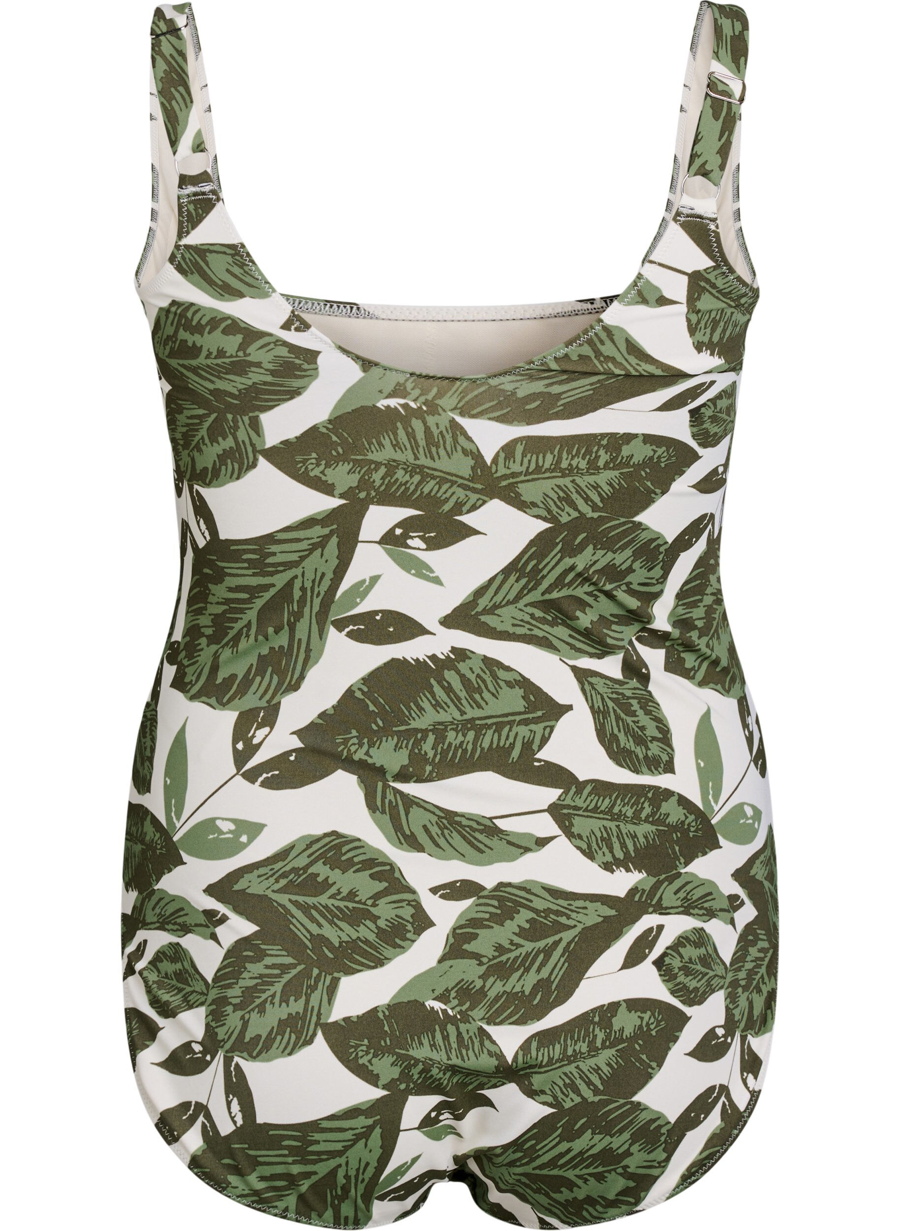Zizzifashion Swimsuit with palm print and ruched details, Green, Packshot image number 1
