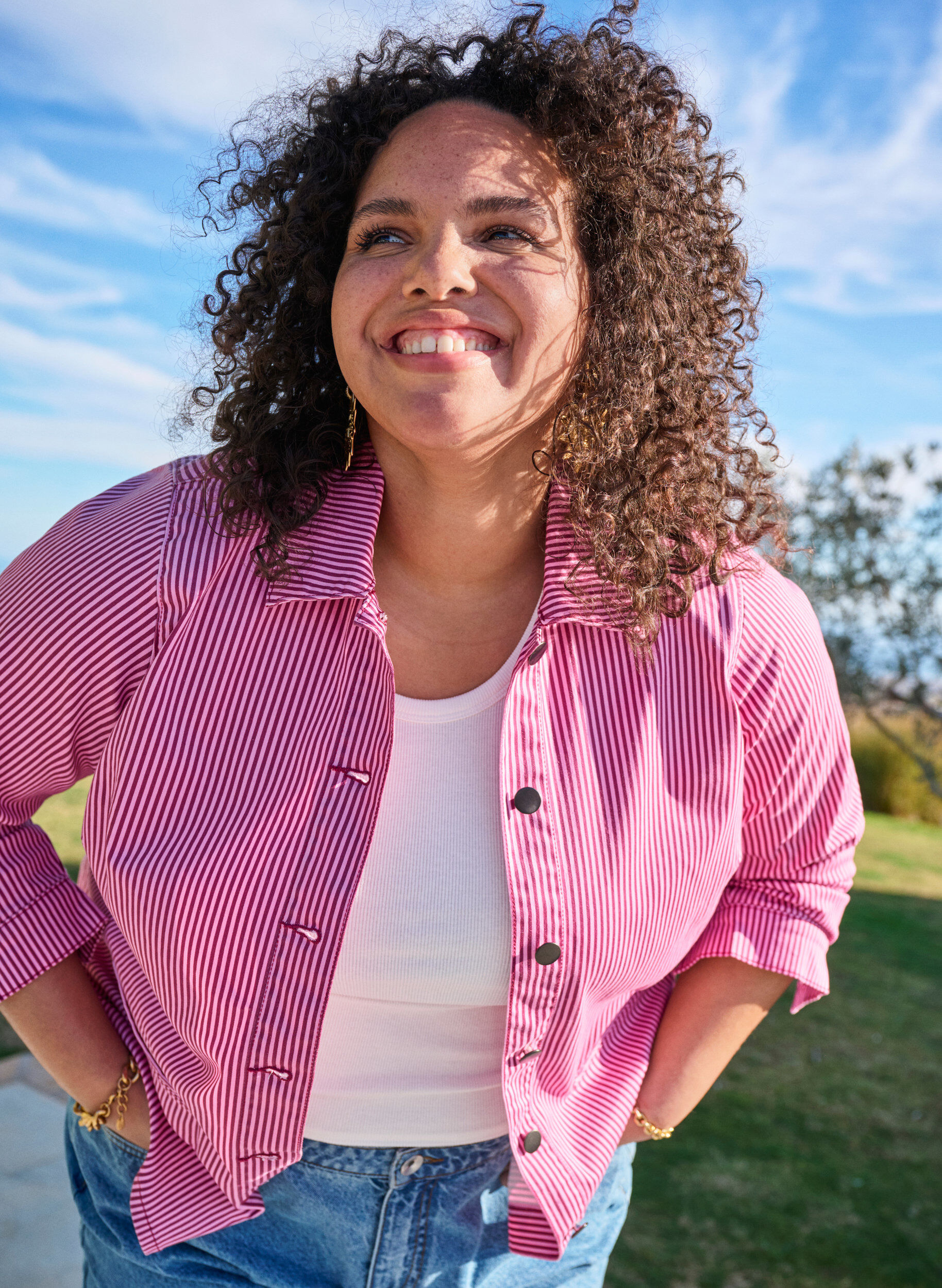 Zizzifashion Striped shirt with pockets, Red, Image image number 0