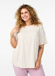 FLASH - Short-sleeved woven blouse with round neck, Beige, Model image number 0