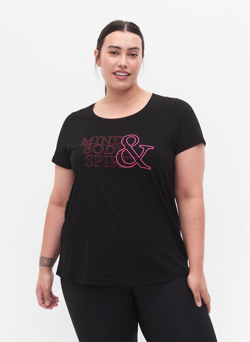 Sports t-shirt with print, Black w. Mind/Body, Model image number 0