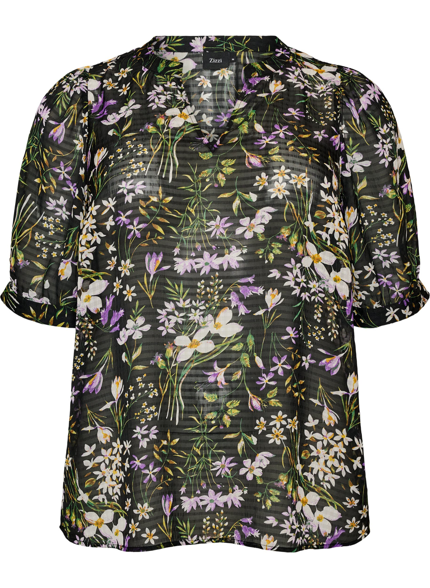 Zizzifashion Blouse with floral print and V-neck, Black, Packshot image number 0