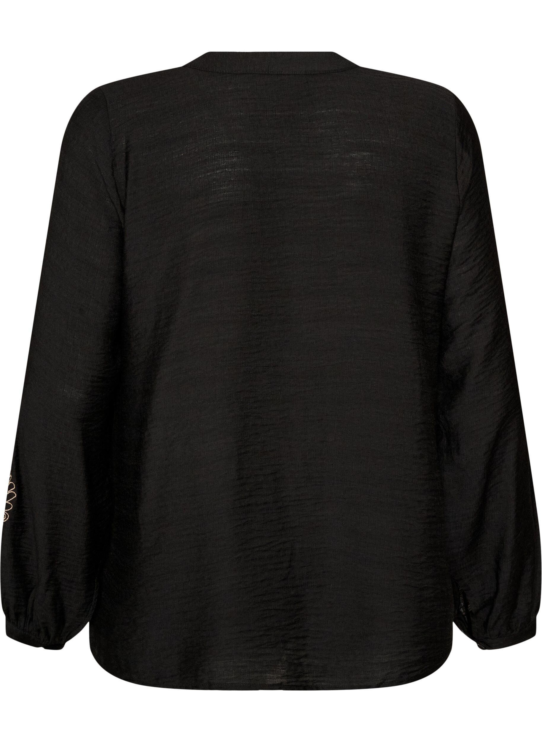 ZizzifashionViscose shirt with embroidered sleeves, Black, Packshot image number 1