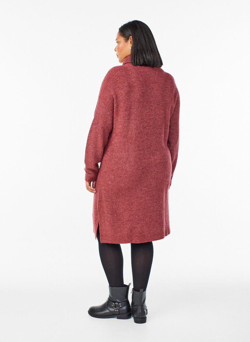 FLASH - Knitted dress with turtleneck, Red, Model image number 1