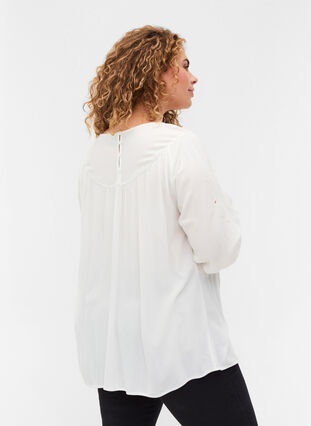 Viscose blouse with embroidery and 2/4-length sleeves, Snow White, Model image number 1