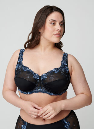 Underwired Emma bra with colored lace, Black Blue Comb, Model image number 0