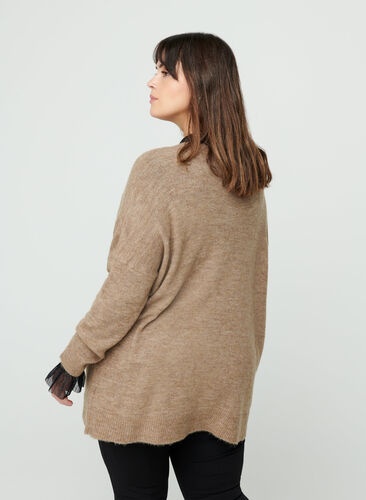 Marled, oversize knitted blouse with wool, Light Brown Mel. , Model image number 1
