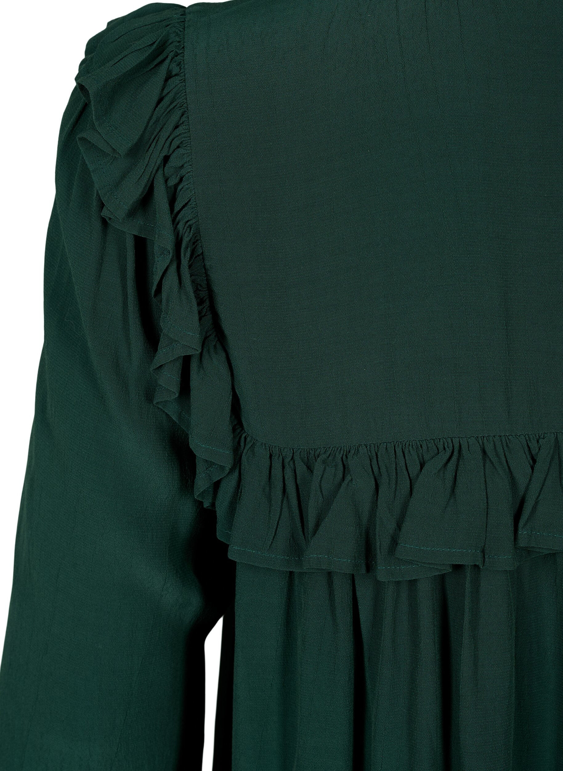 Zizzifashion Viscose tunic with ruffles, Scarab, Packshot image number 3