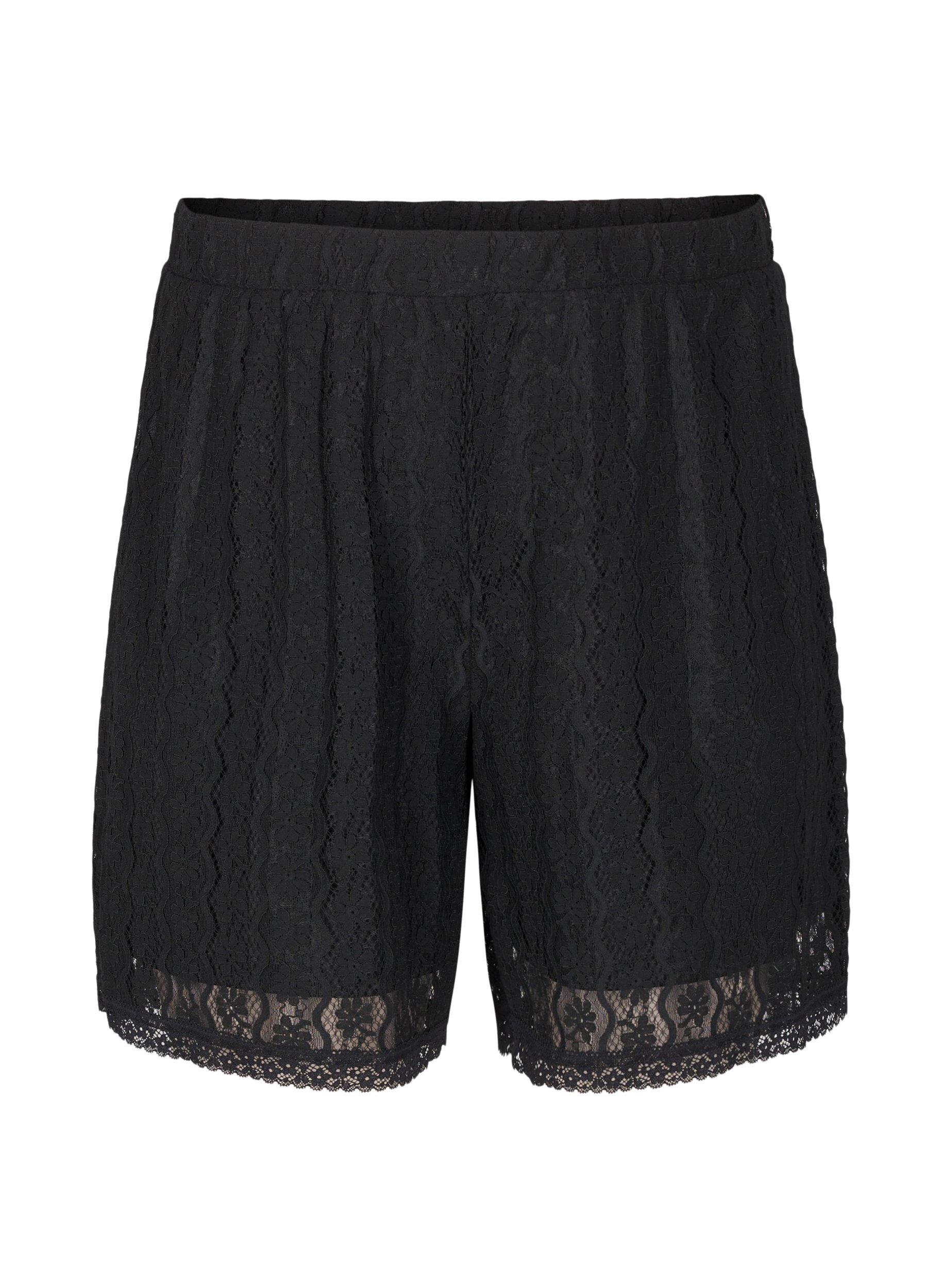 Zizzifashion High-waisted lace shorts, Black, Packshot image number 0