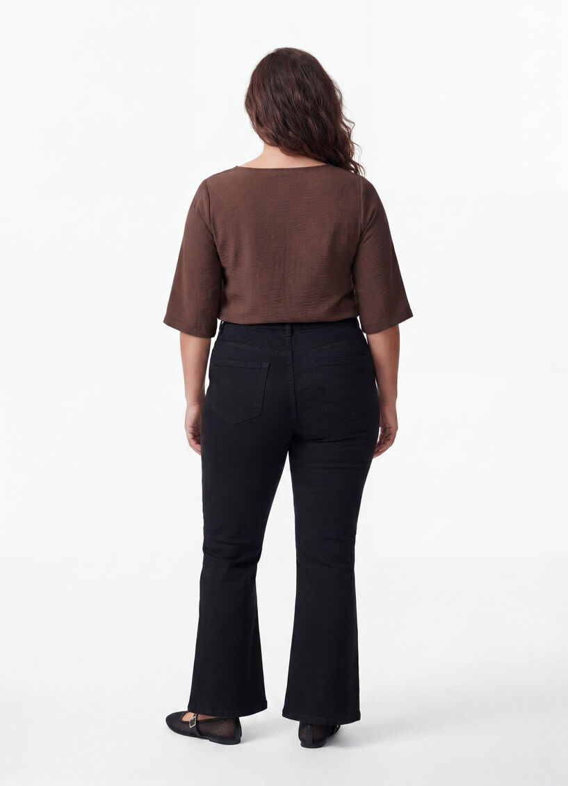 Shirt blouse with V-neck and 3/4 sleeves, Brown, Model image number 2