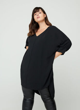 Tunic with 3/4 length sleeves, Black, Model image number 0