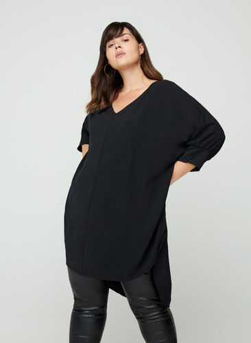 Tunic with 3/4 length sleeves, Black, Model image number 0