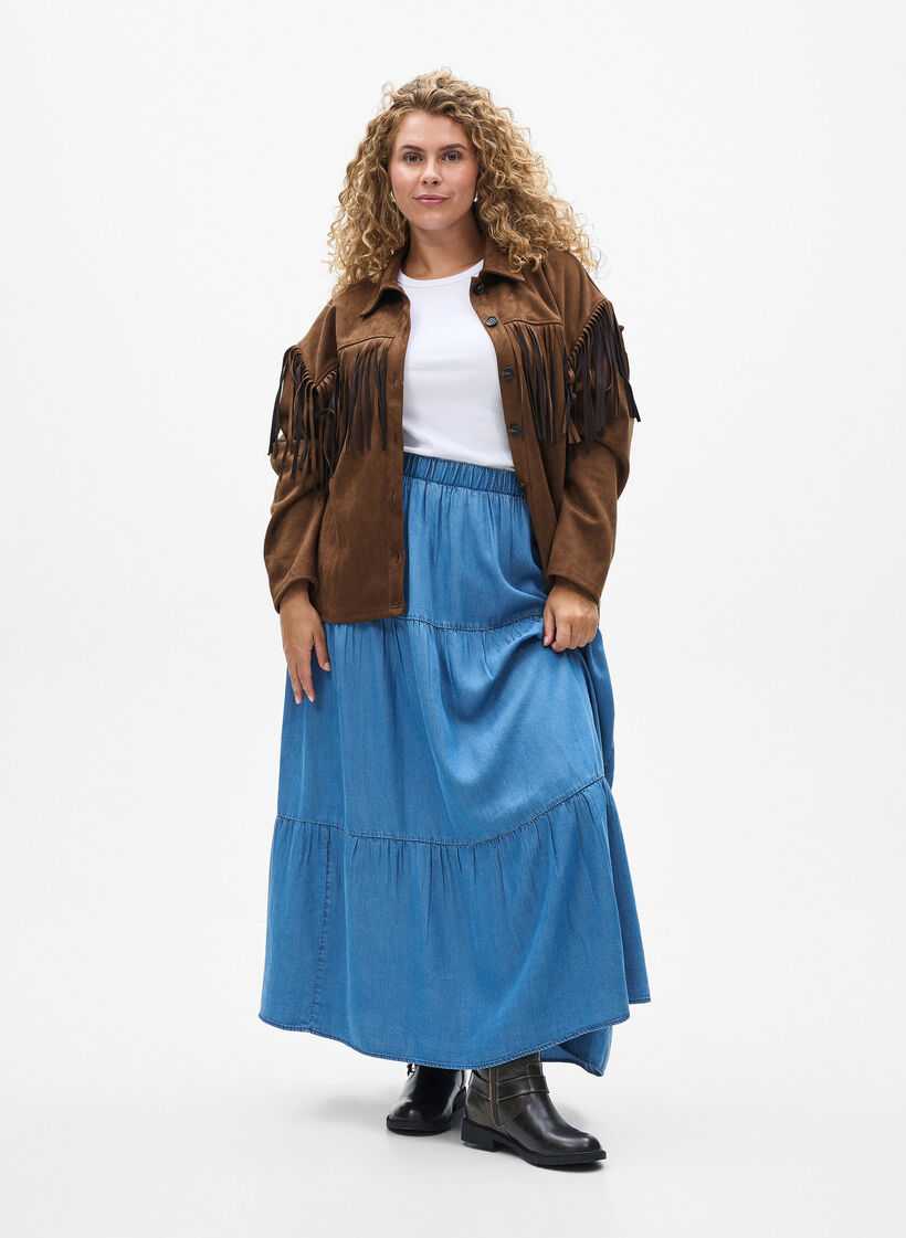 Denim maxi skirt with ruffles, Blue, Model image number 0