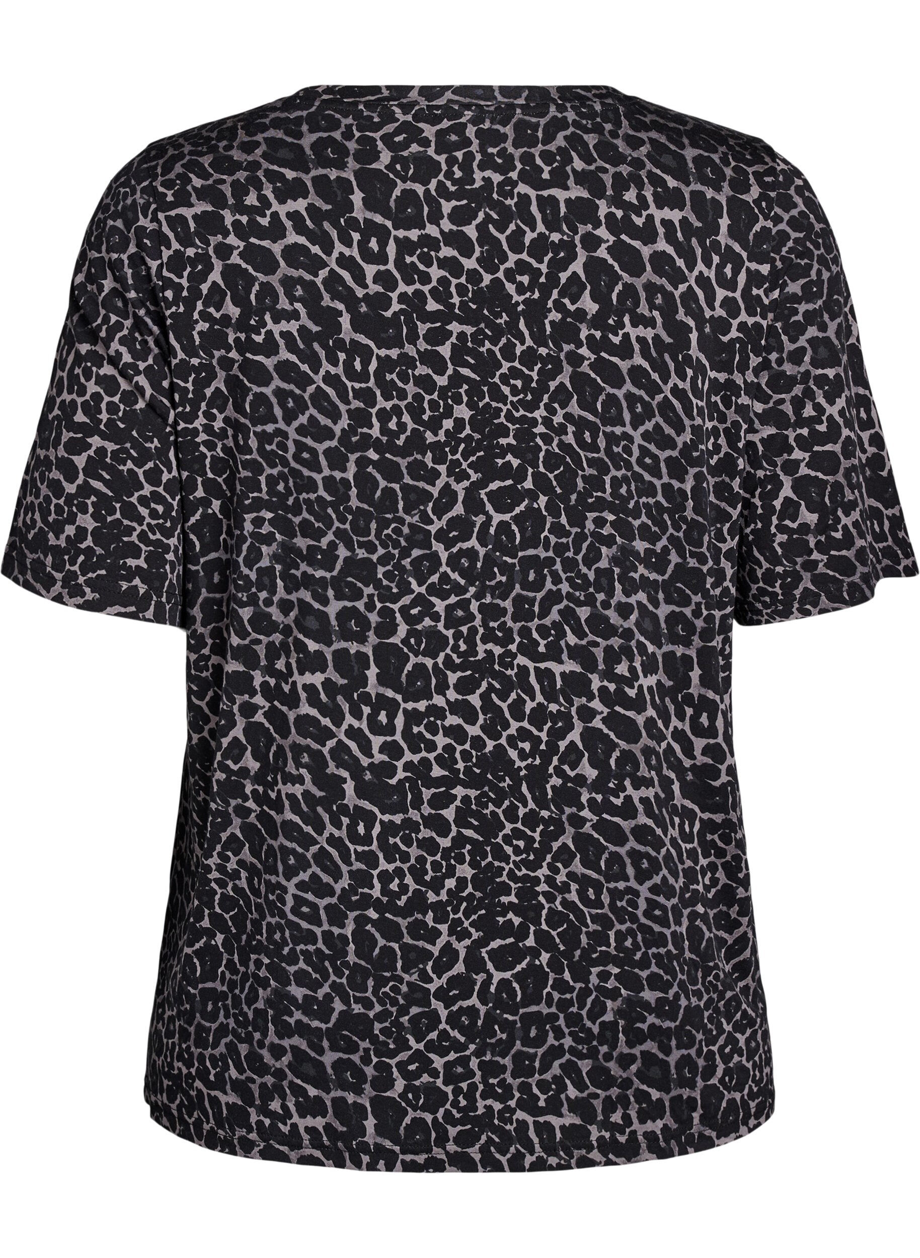 Zizzifashion T-shirt with TENCEL&trade; Lyocell and leopard print, Grey, Packshot image number 1