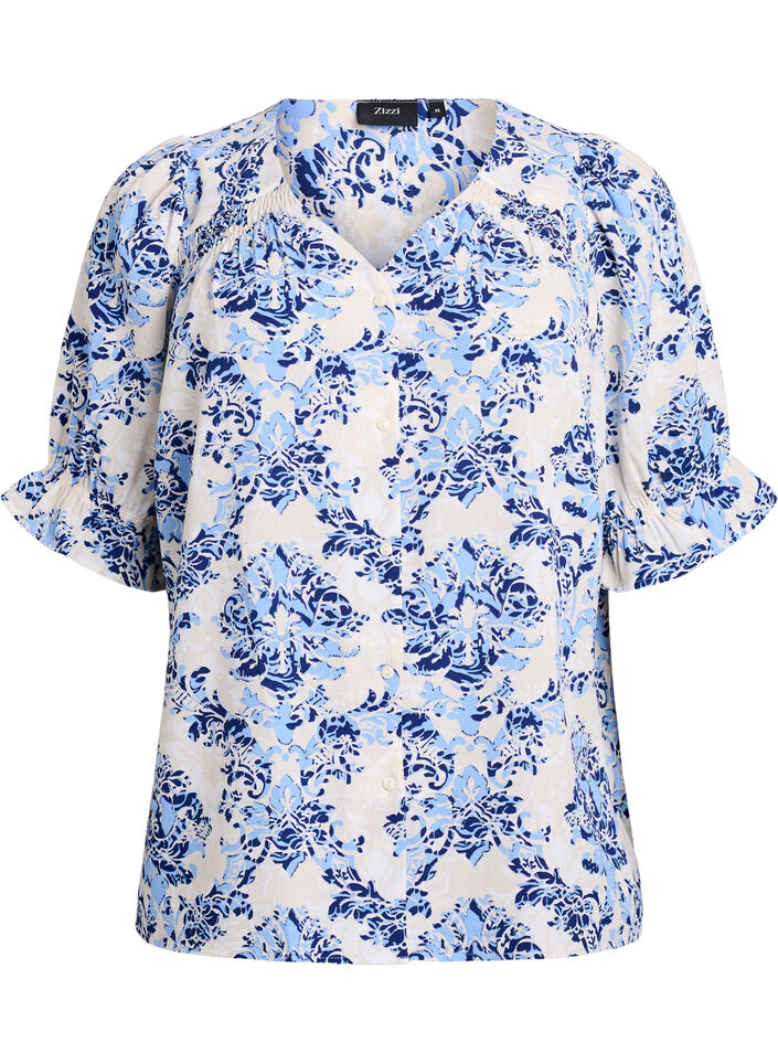 Shirt blouse with 1/2 sleeves, Beige, Packshot image number 0