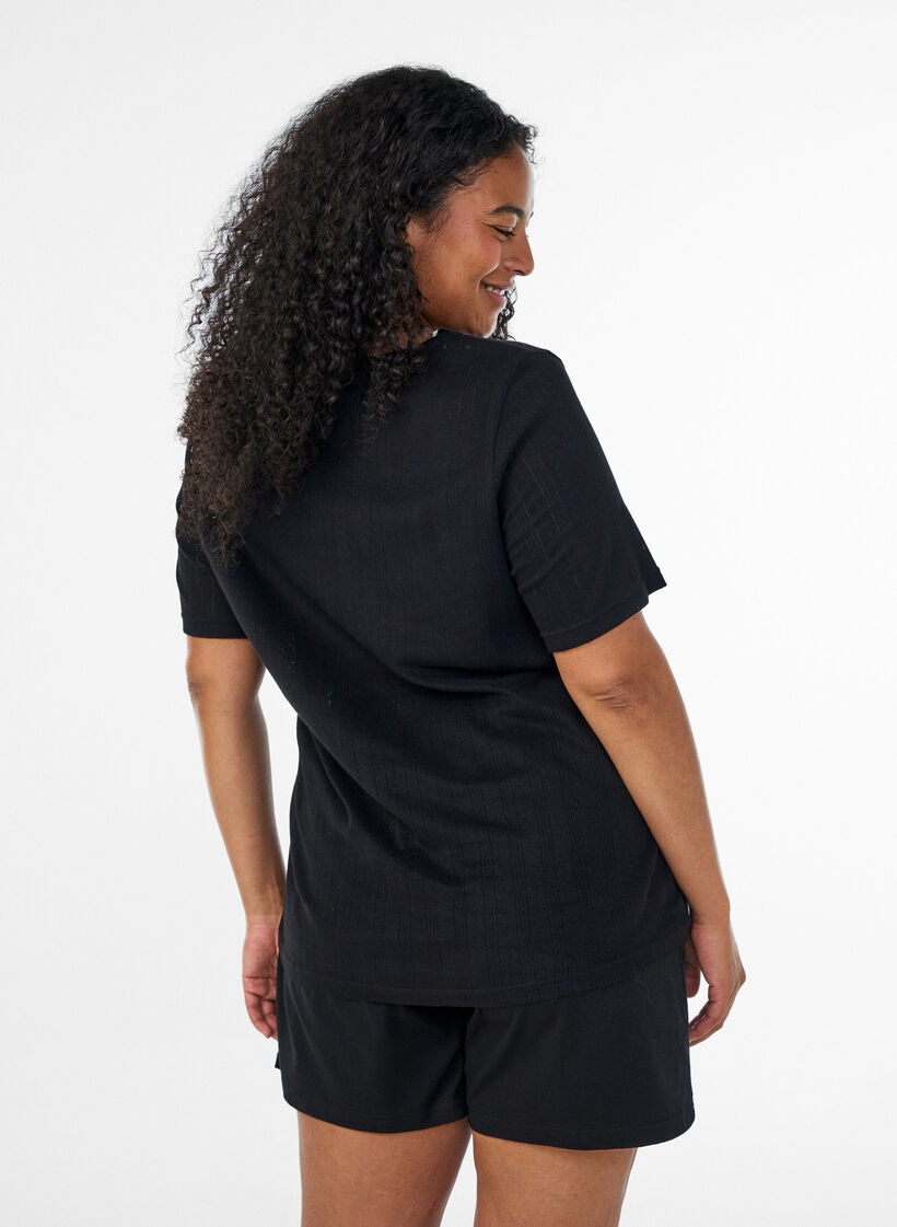 Night top in organic cotton with eyelet embroidery, Black, Model image number 2