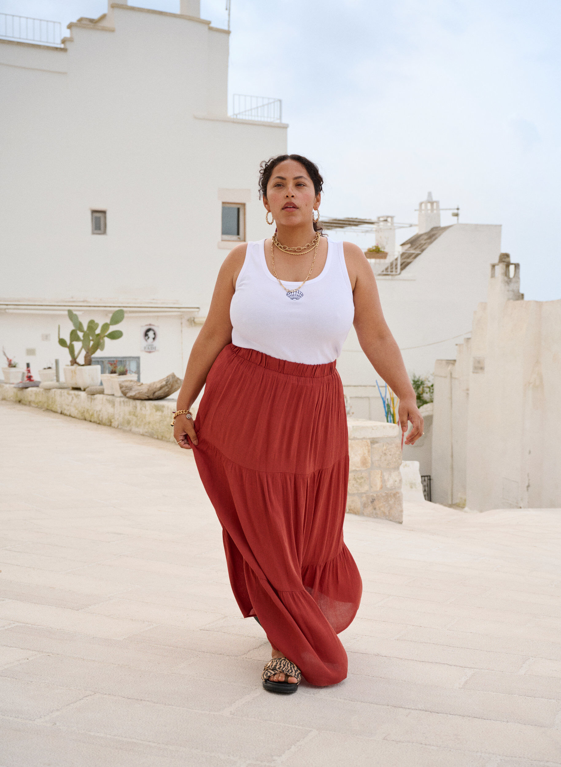 Zizzifashion Long skirt with elasticated waist, Red, Image image number 0