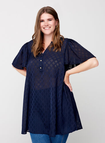 Short-sleeved textured tunic, Night Sky, Model image number 0