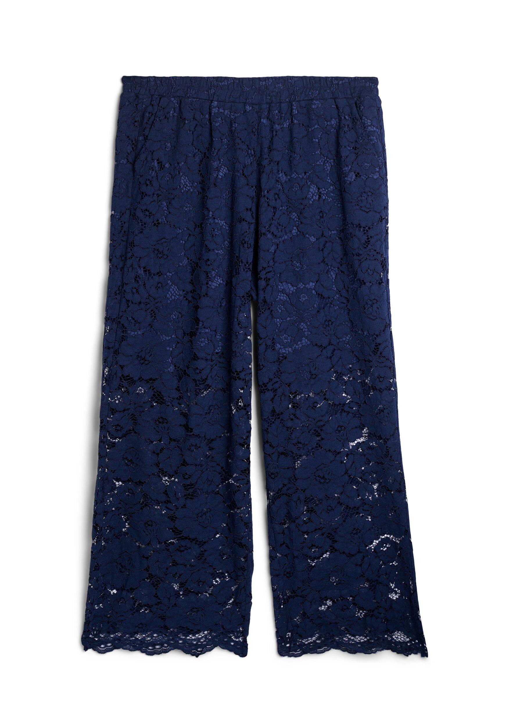 Lace trousers with a high waist and pockets