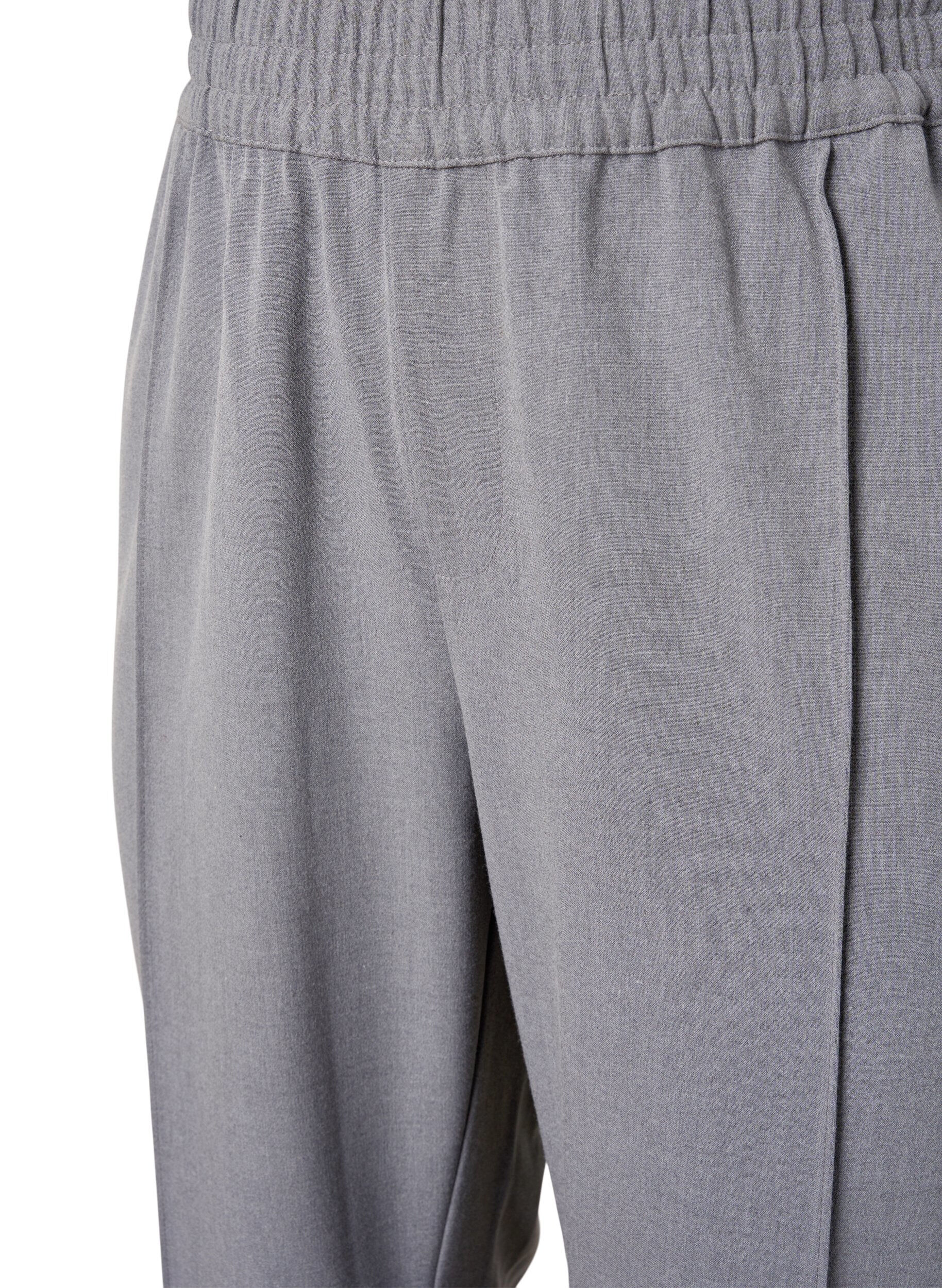 Zizzifashion Grey melange trousers with elastic waist, Medium Grey Melange, Packshot image number 2