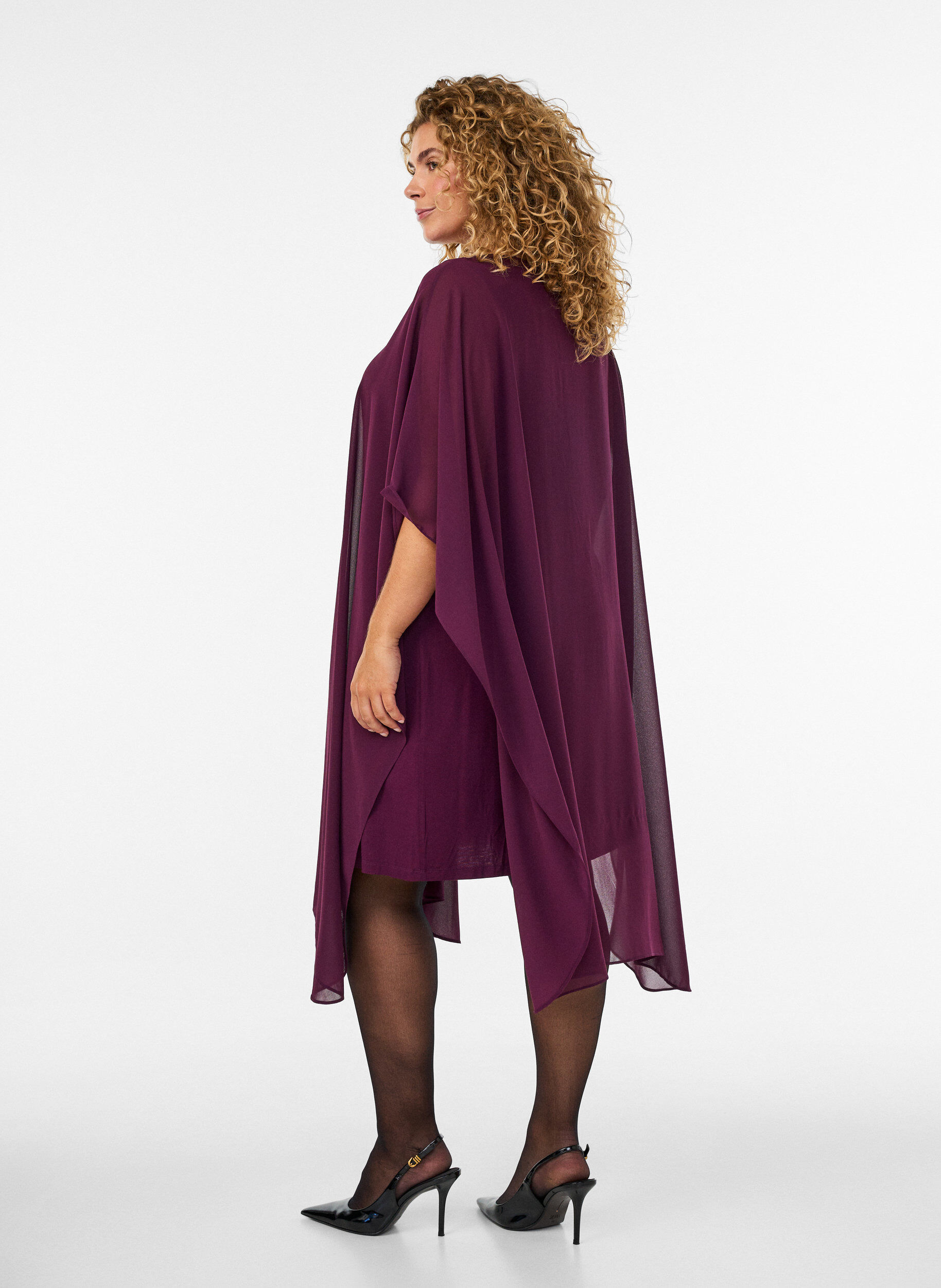 ZizzifashionShort chiffon dress with V-neck, Purple, Model image number 1