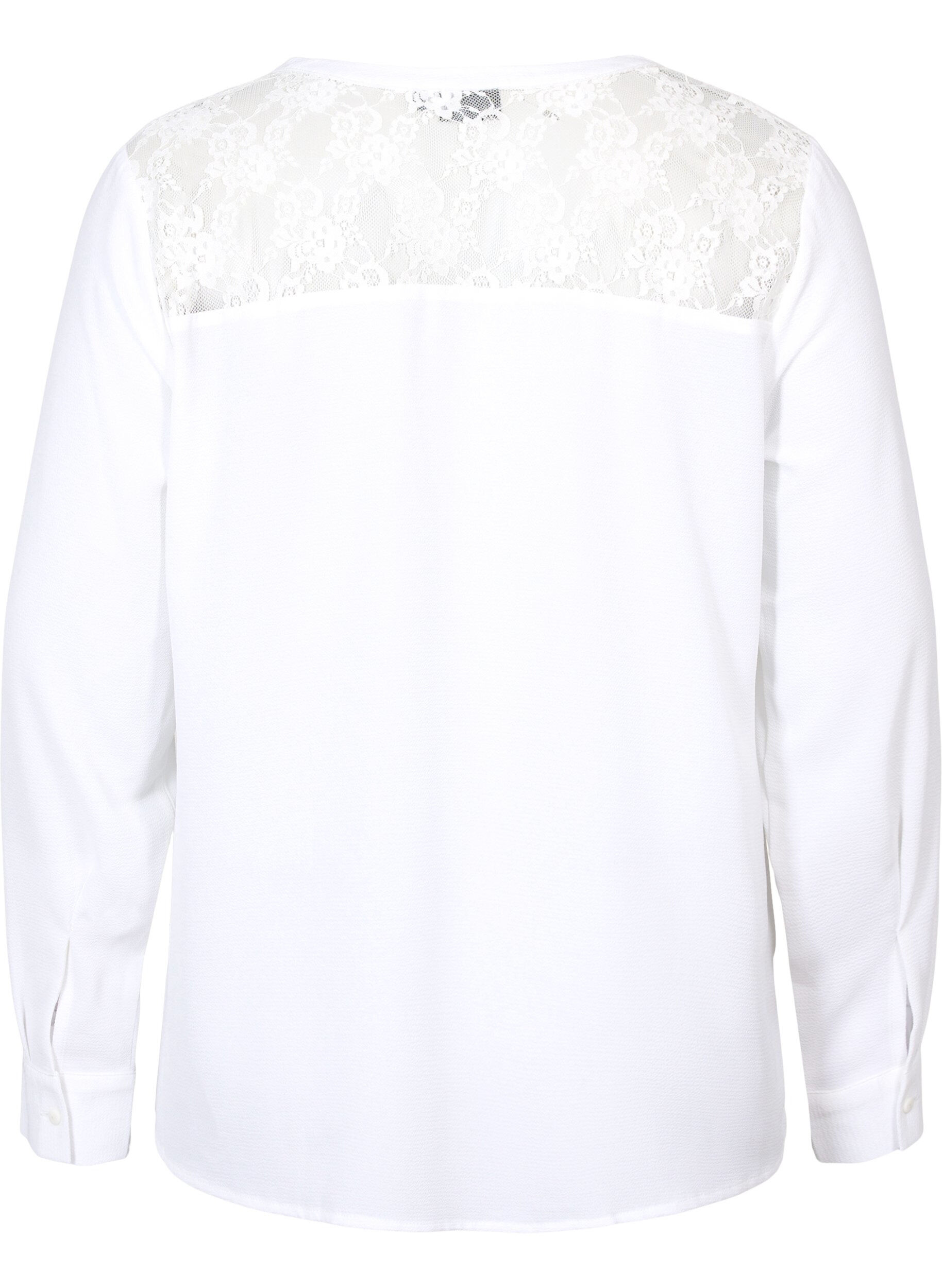 Zizzifashion Long-sleeved blouse with lace detail (GRS), Bright White, Packshot image number 1