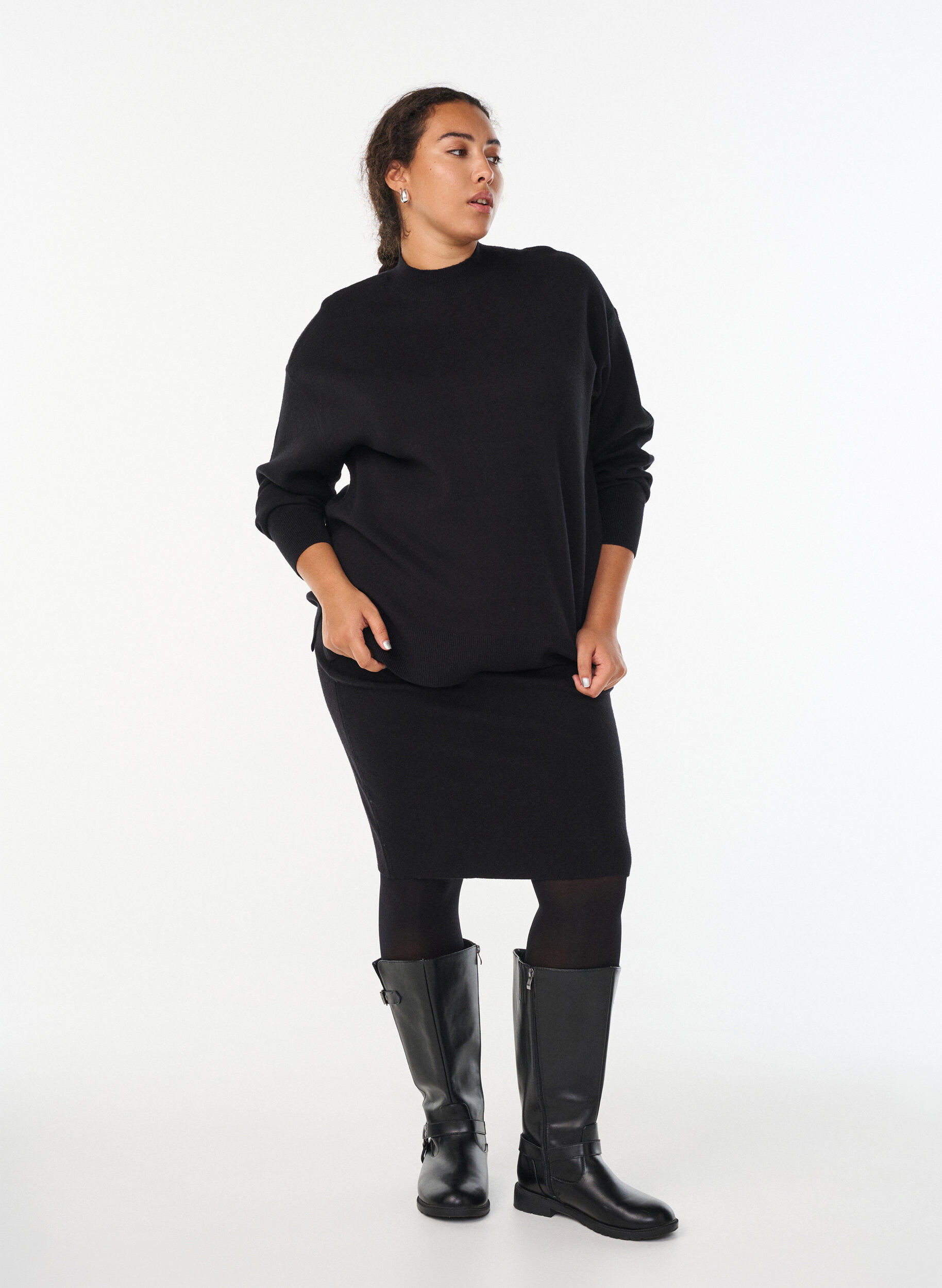 Zizzifashion Knit blouse with high neck, Black, Model image number 1