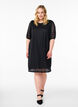 Knee-length dress with eyelet pattern and short sleeves, Black, Model image number 1