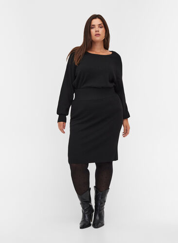 Close-fitting knitted skirt, Black, Model image number 0