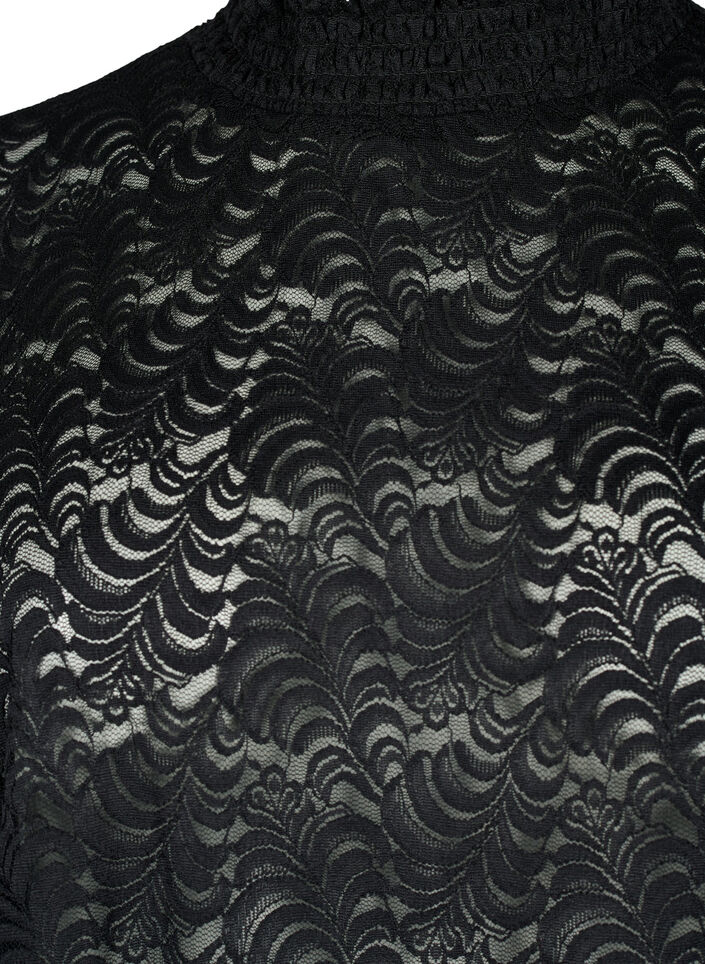 Long-sleeved lace blouse with smock, Black, Packshot image number 2