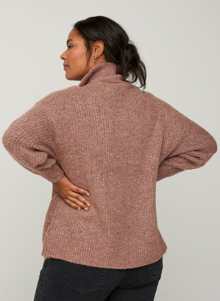 Marled knitted blouse with a zip and wool, Russet Mel, Model image number 1