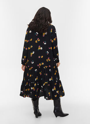 Midi dress with print made of 100% viscose, Black Flower, Model image number 1