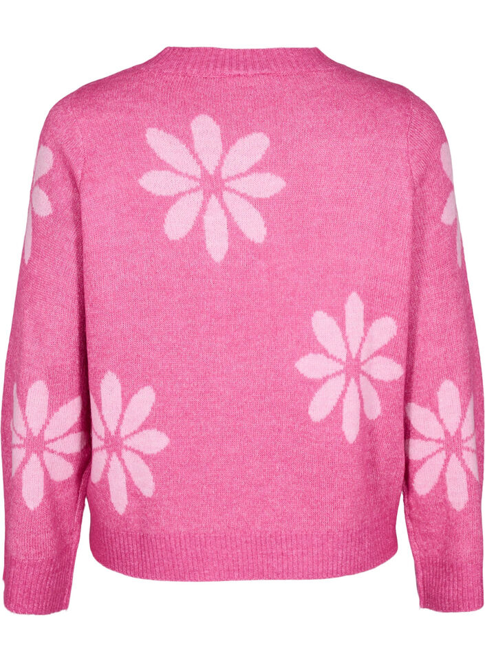 Knitted blouse with flowers, Raspberry Rose Comb, Packshot image number 1