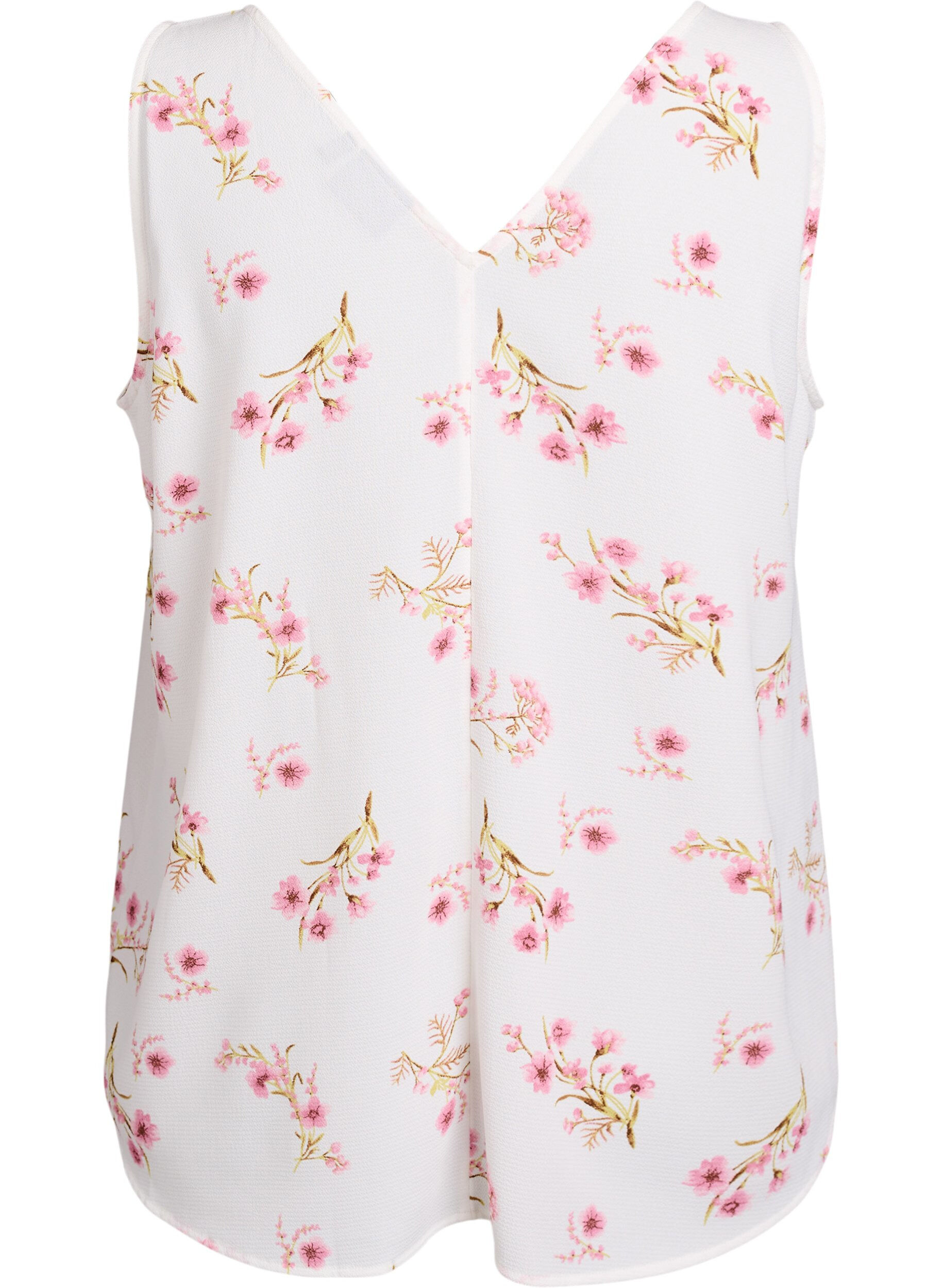 Zizzifashion Printed top with v-neck, White, Packshot image number 1