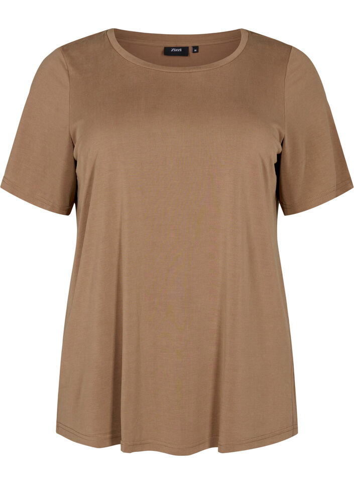 T-shirt with TENCEL™ Modal and round neck, Brown, Packshot image number 0