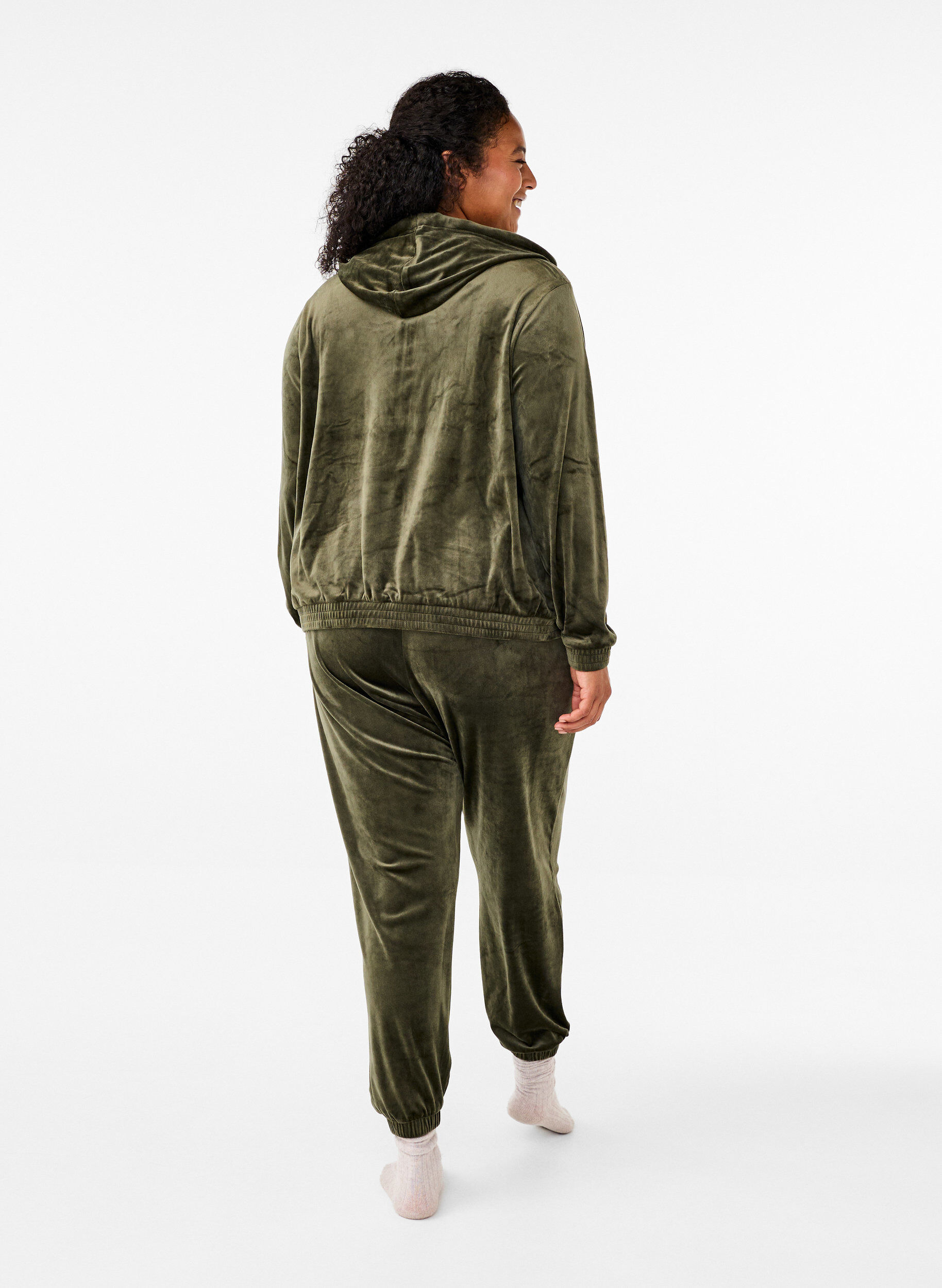 Zizzifashion Loose velvet trousers, Green, Model image number 1