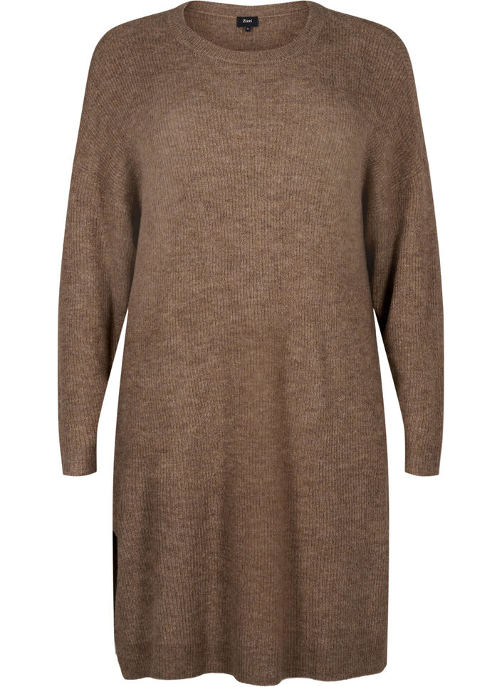 Long sleeved rib knit dress, Caribou Mel., Packshot image number 0