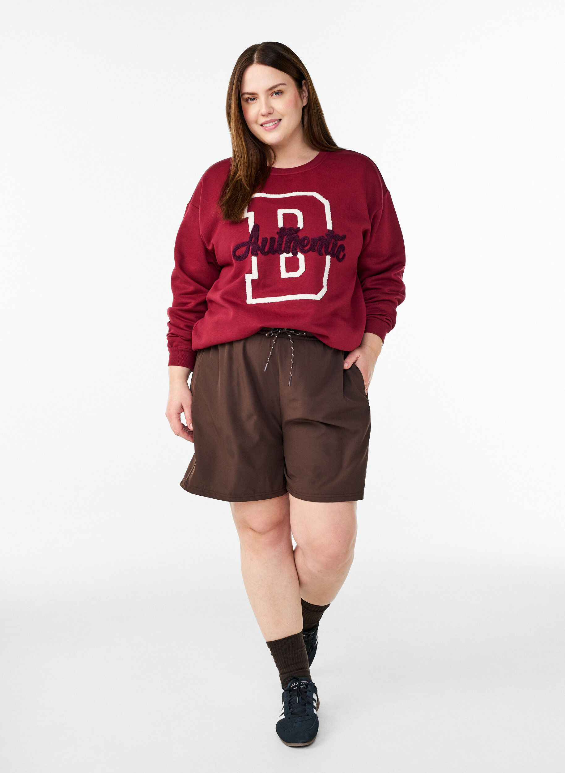 ZizzifashionSweatshirt with terry text, Dark Bordeaux, Model image number 1