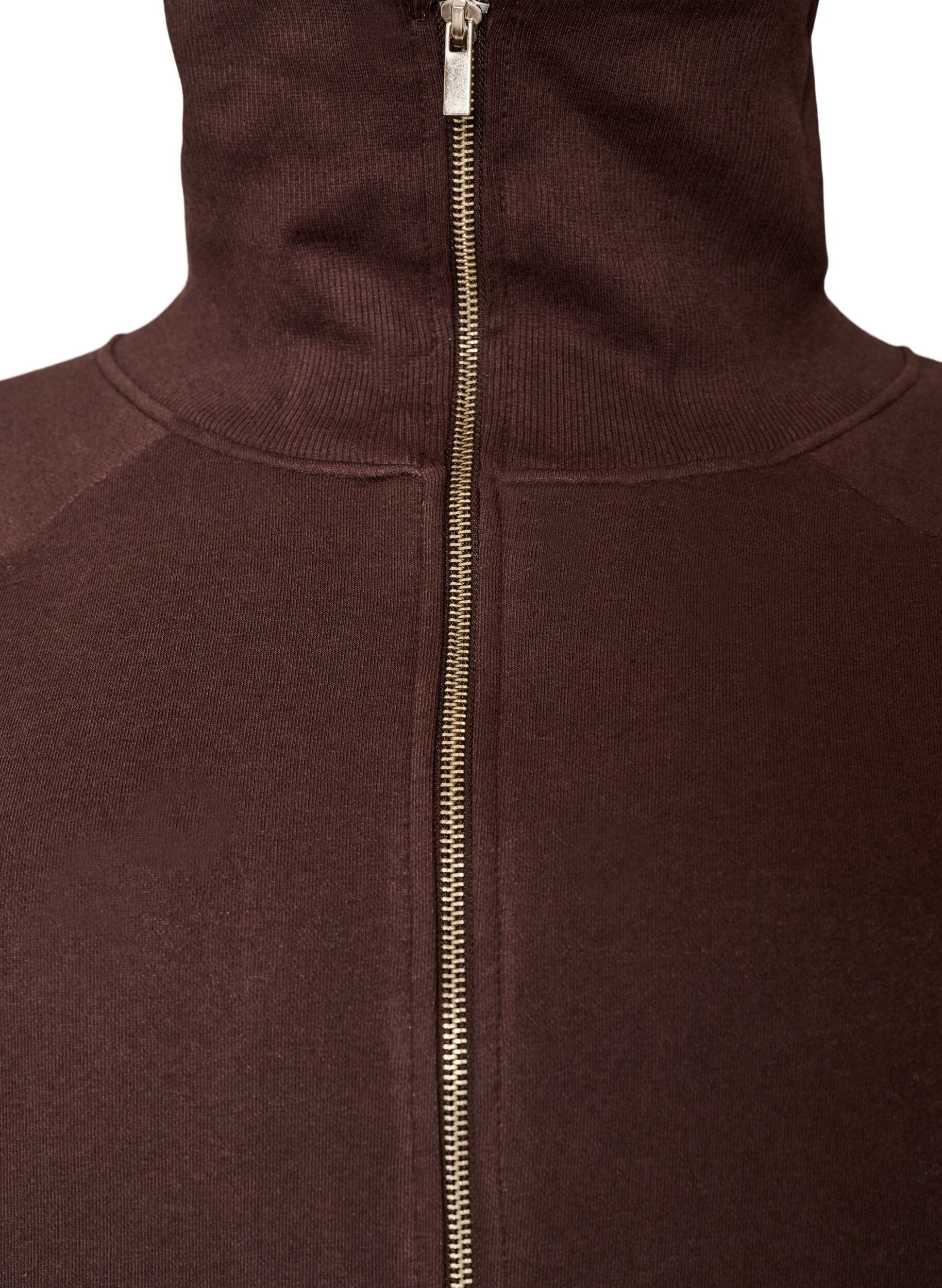 ZizzifashionSweat cardigan with high collar and zip, Brown, Packshot image number 2