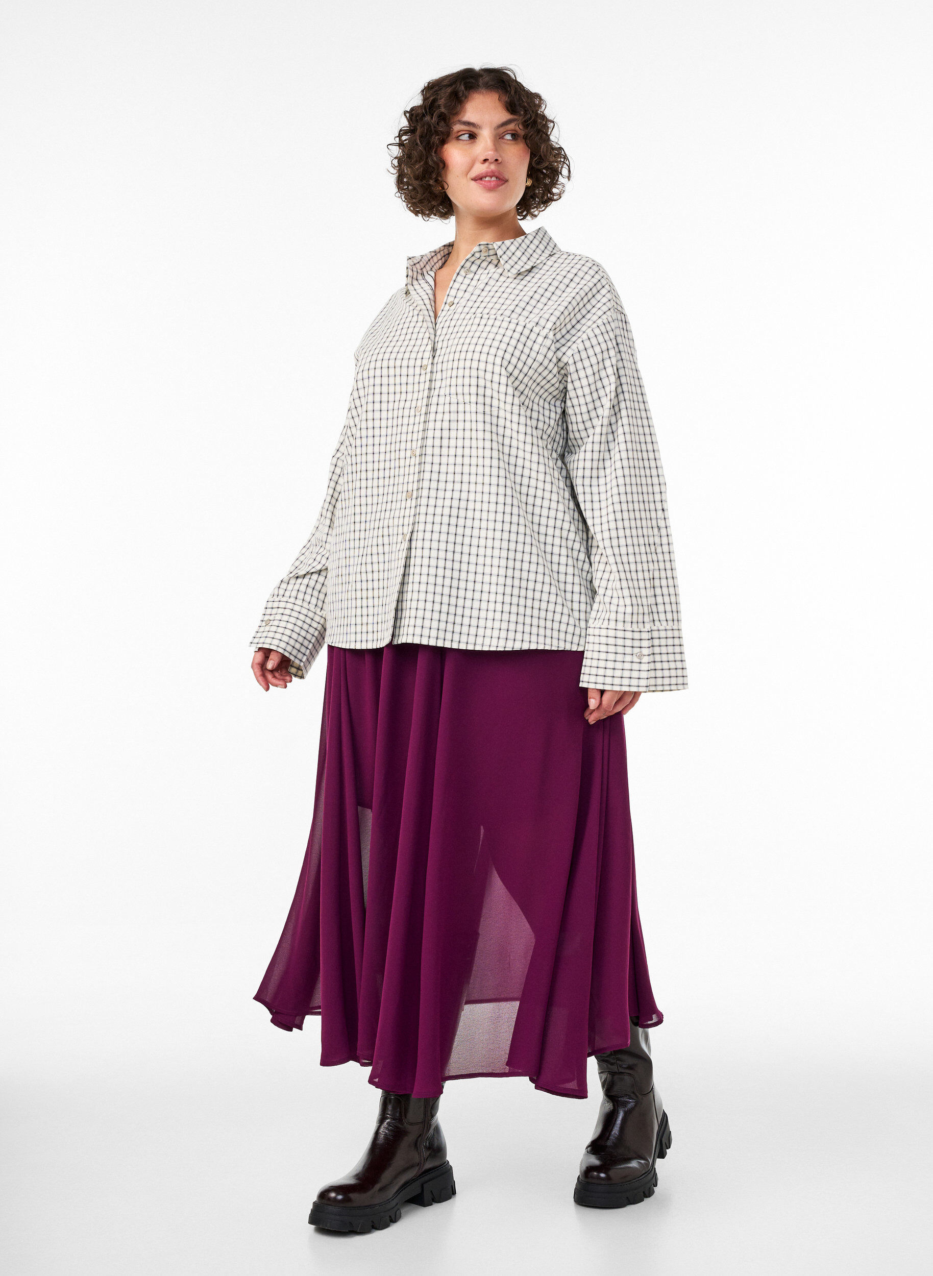 A-line midi skirt, Purple, Model