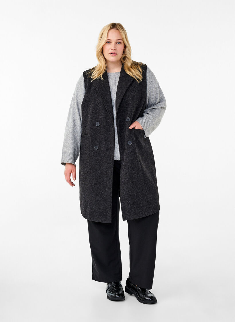 Long vest in wool look, Dark Grey Melange, Model image number 2
