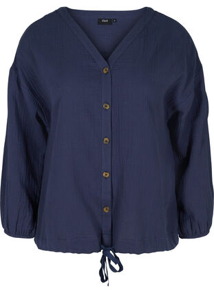 Cotton shirt with adjustable bottom hem, Mood Indigo, Packshot image number 0