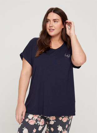 Short-sleeved pyjama t-shirt with a round neck, Night Sky, Model image number 0