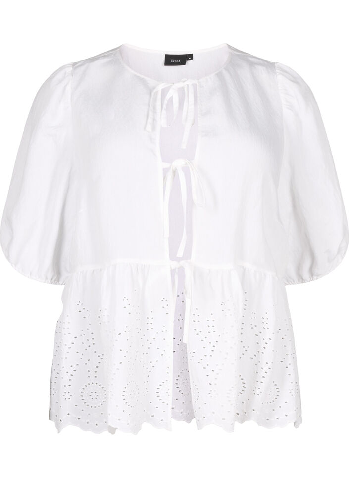 Viscose blouse with embroidery anglaise, Bright White, Packshot image number 0