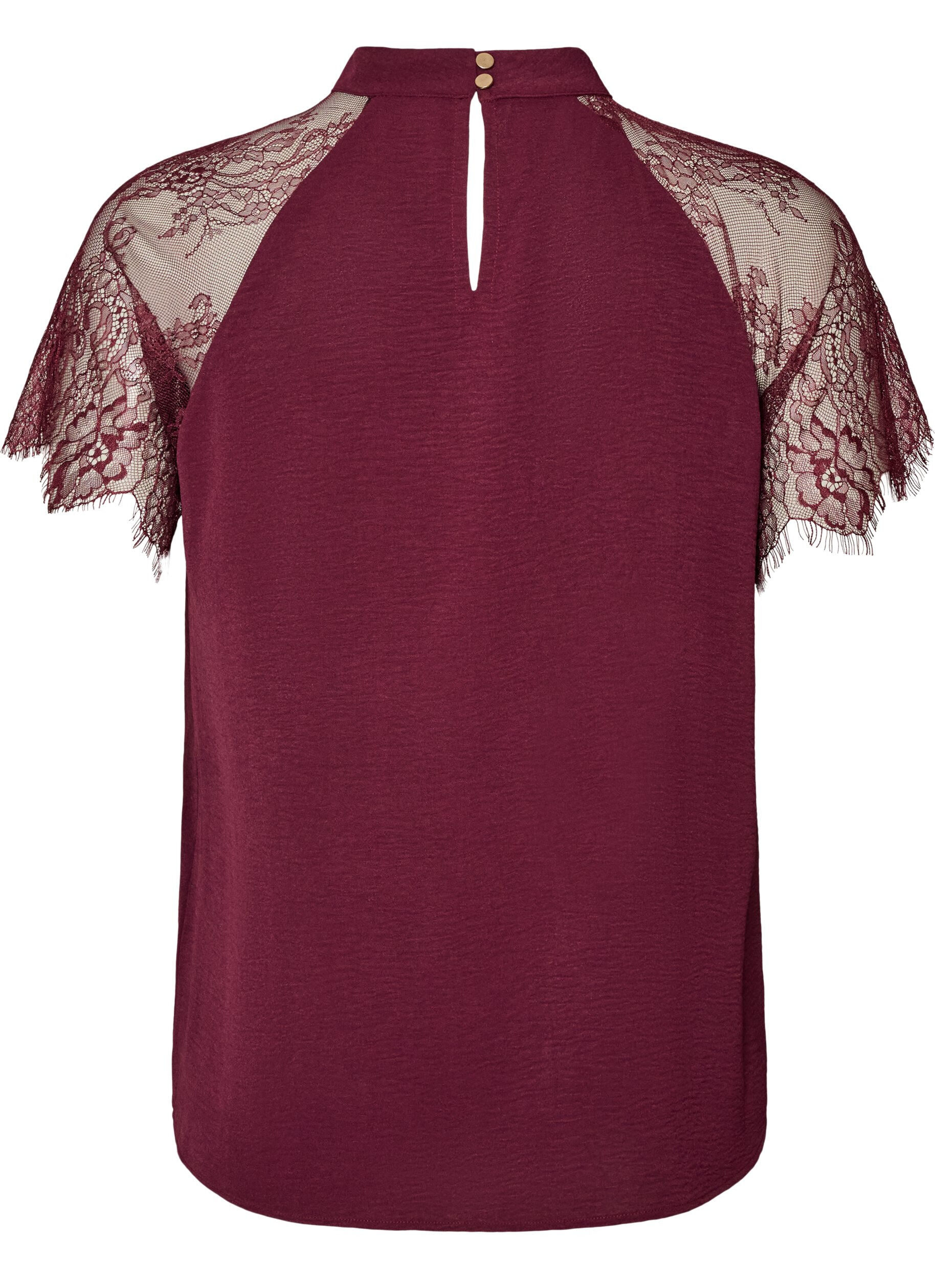 ZizzifashionBlouse with short lace sleeves and high neck, Red, Packshot image number 1
