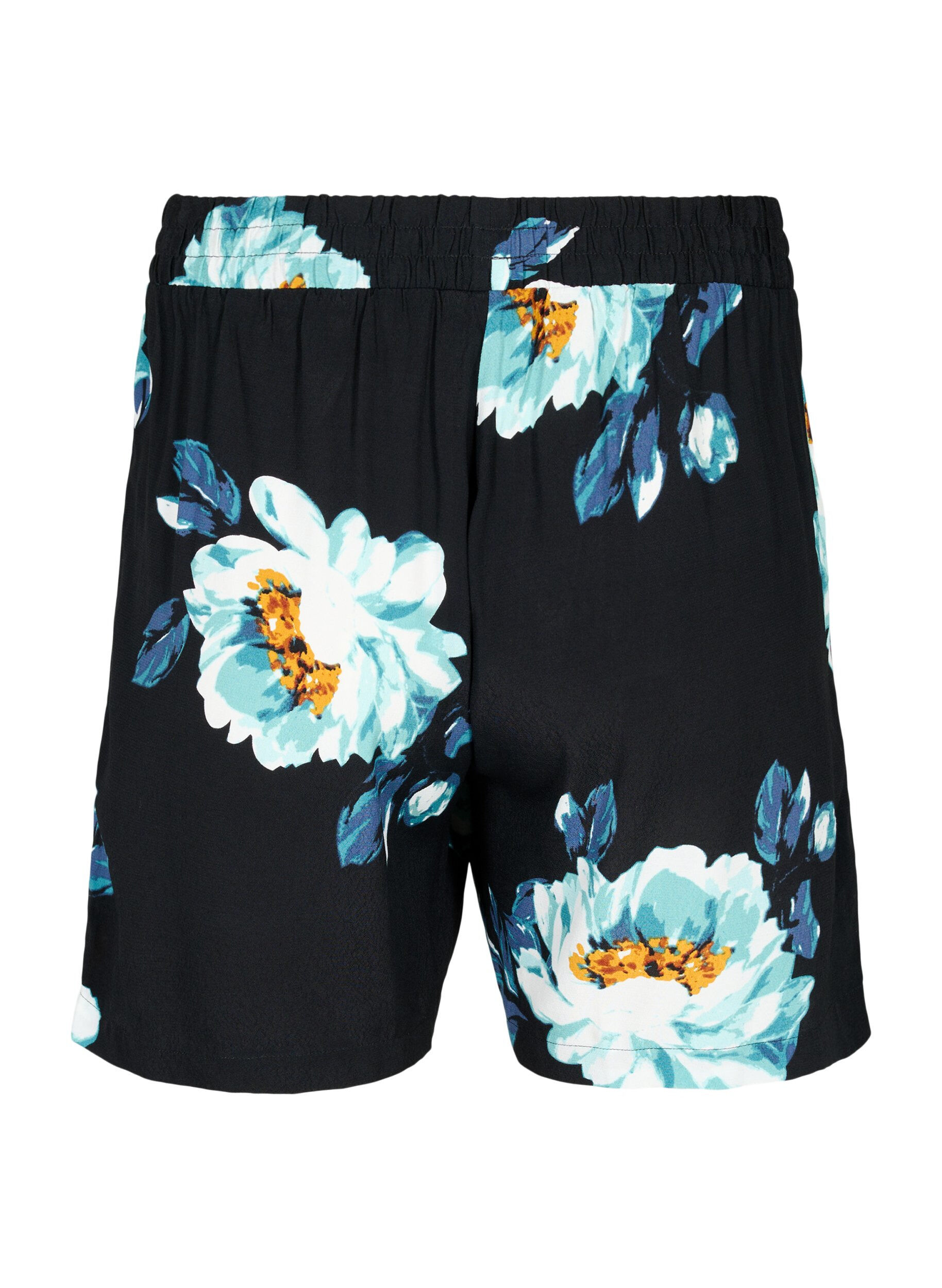 Zizzifashion Loose-fitting shorts in viscose, Black Big Flower, Packshot image number 1