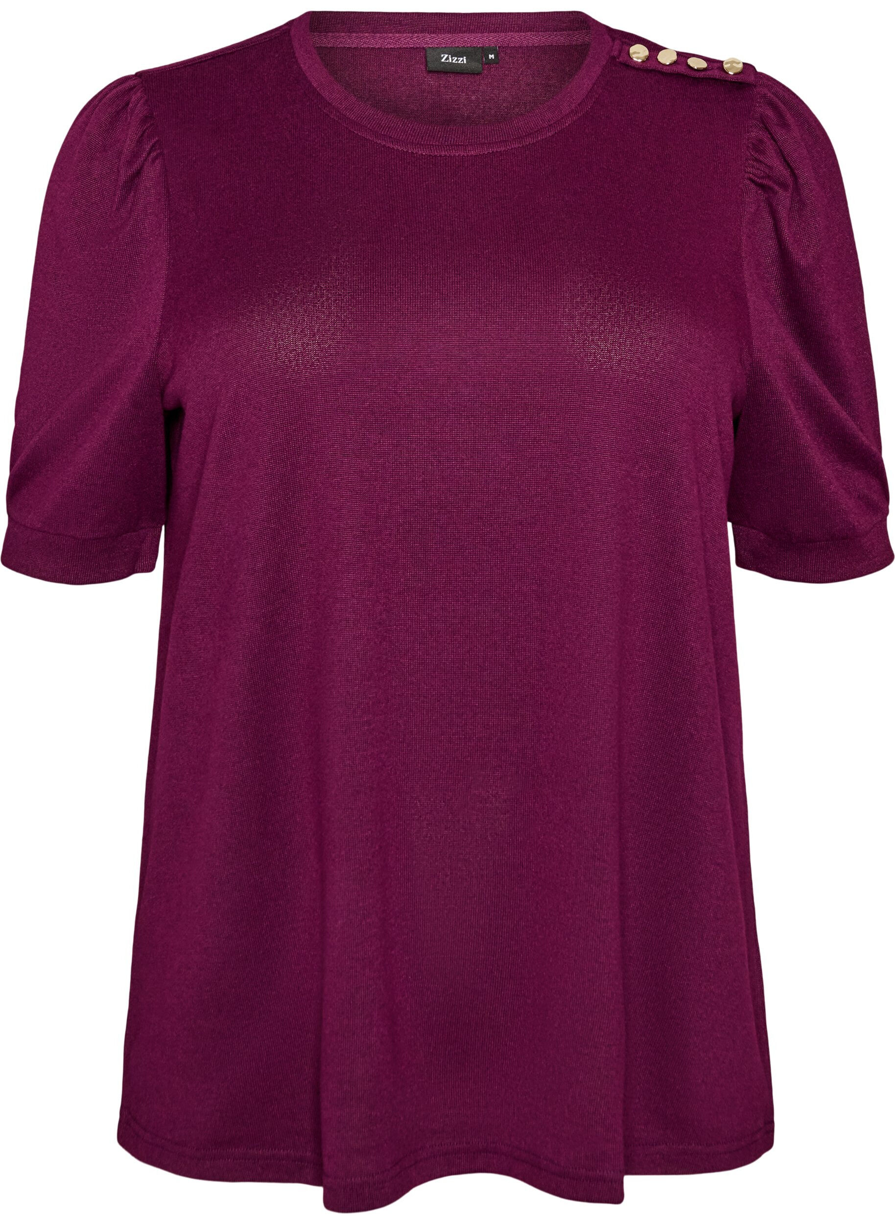 ZizzifashionBlouse with button detail and short puff sleeves, Dark Bordeaux, Packshot image number 0