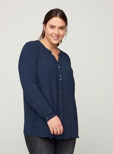 Shirt with a V-neck and buttons, Navy Blazer, Model image number 0